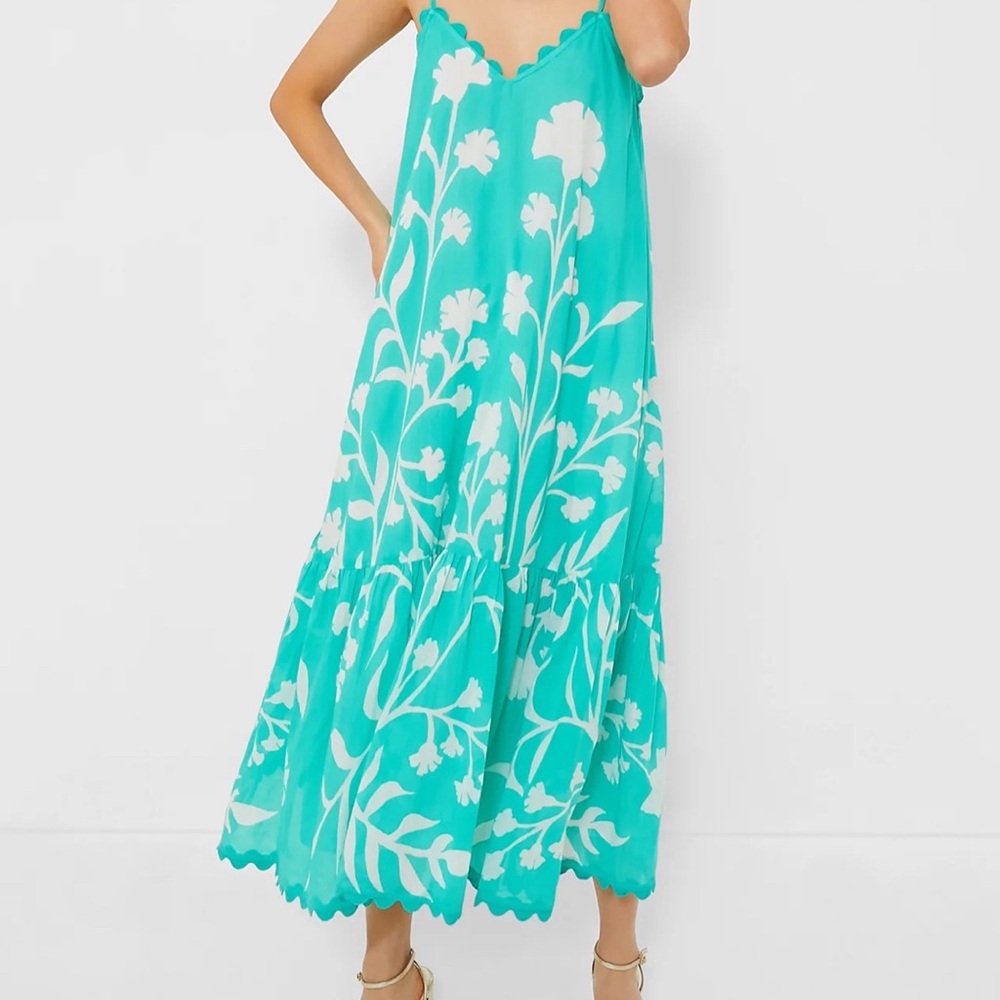 Juliet Dunn Turquoise and White Floral Midi Dress